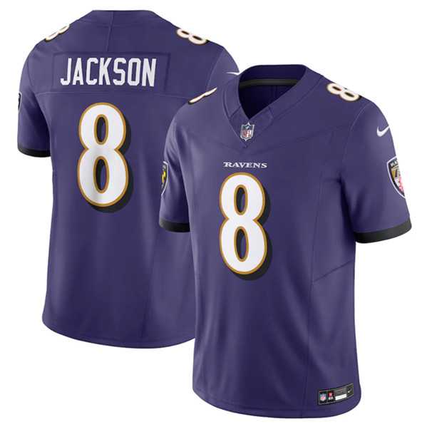 Men & Women & Youth Baltimore Ravens #8 Lamar Jackson Purple 2023 F.U.S.E Vapor Jersey